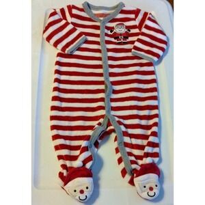 Carter's Size 3M Red White Striped Santa Christmas footed sleeper